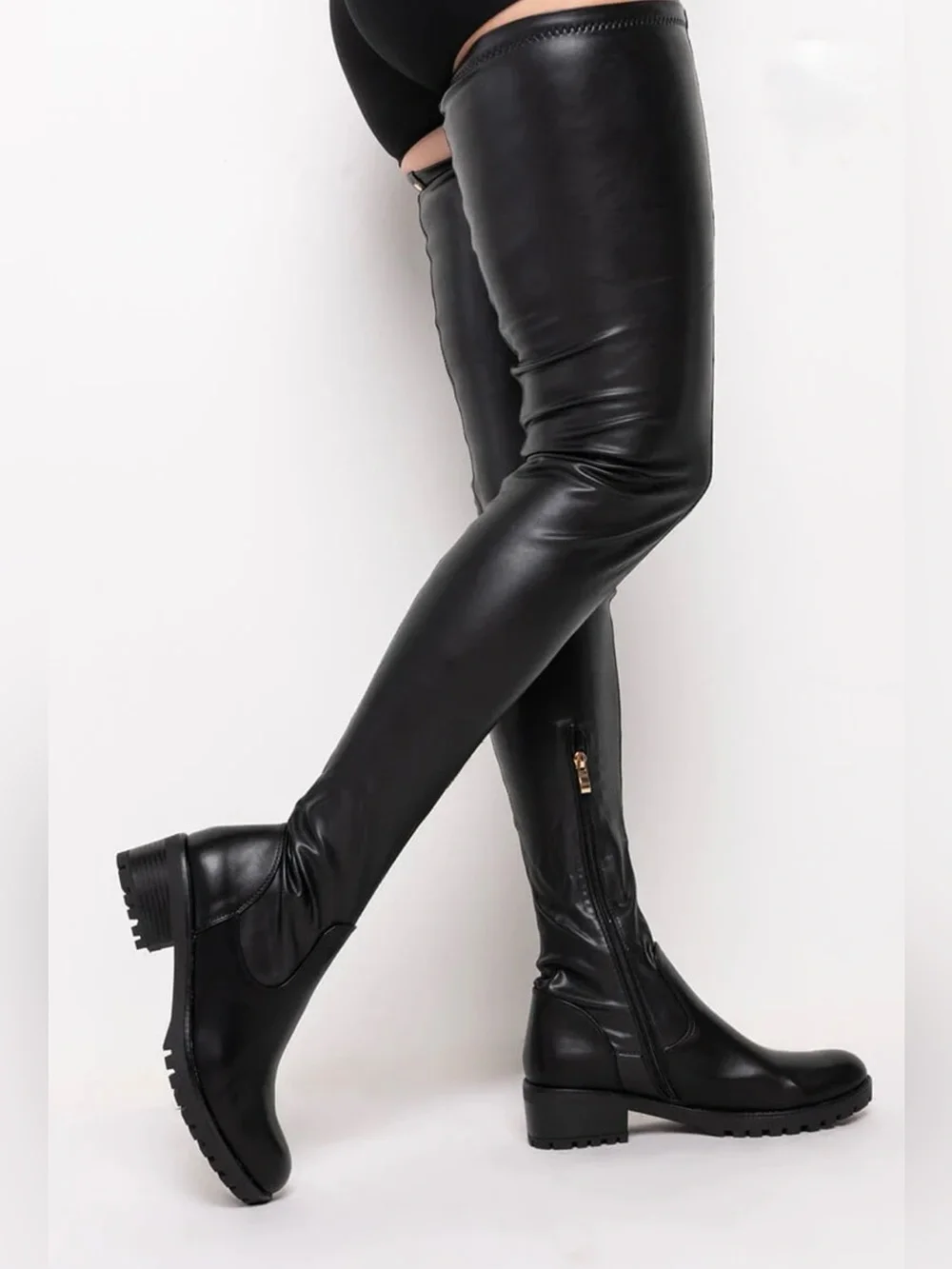 AKIRA Azalea Wang Surgical Belted Thigh High Low Heel Boots, Size 7.5, NWB